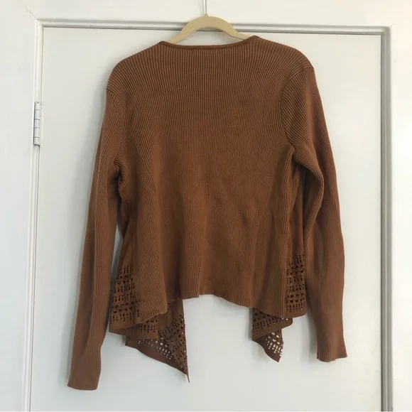Westport 1962 embossed open cardigan faux suede knit sweater brown women’s XL - Picture 6 of 6